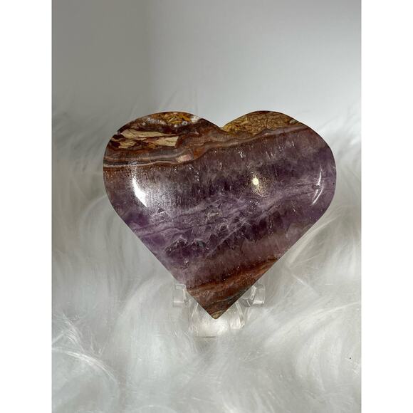 Amethyst and Mexican Lace Agate Mixed Material Heart | Rainbows | with stand - Picture 2 of 4